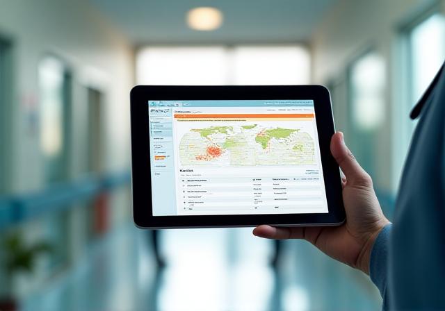 Healthcare facility patient flow heat map on a digital screen
