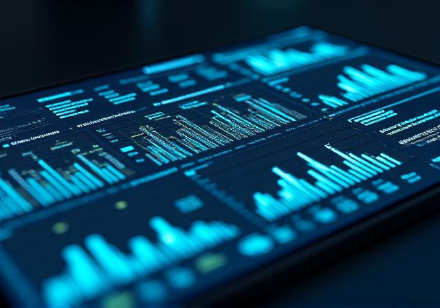 Futuristic AI dashboard interface showing real-time data visualizations