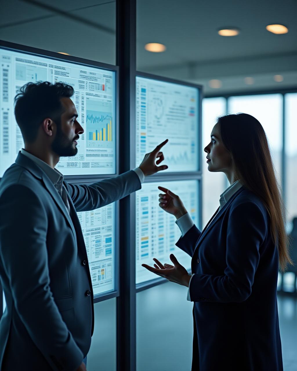 Professional AI consultants discussing data architecture